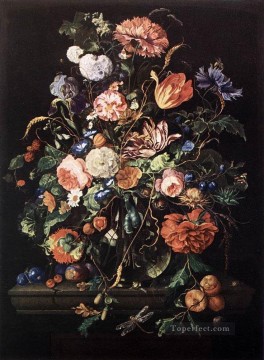  Vidrio Pintura - Flores en vaso y frutas Barroco holandés Jan Davidsz de Heem